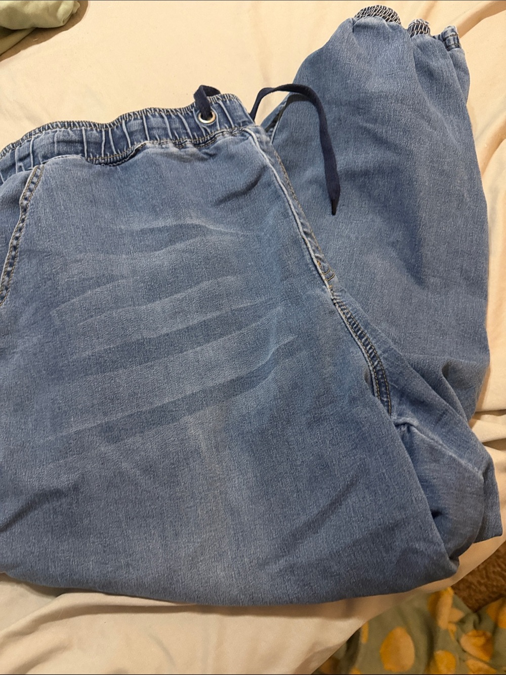 Silver crush Elastic-Waist Denim Jogger Jeans